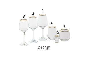 Machine made Glass collection wine & Champagne goblet Highball & Lowball & shot glass with gold rim G123JE