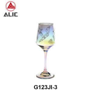 Best Selling Wine Glass Goblet with lovely seashell decal in iridescent color 250ml G123JI-3