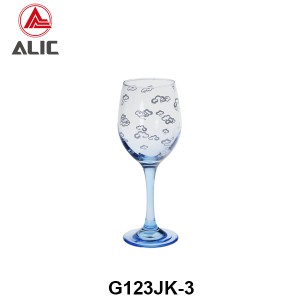 Best Selling Wine Glass Goblet with lovely cloud decal and blue bottom 310ml G123JK-3