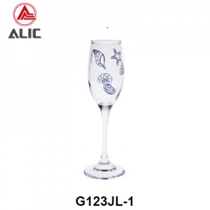 Hotsale Champagne Flute Glass Goblet with seashell decal 180ml G123JL-1
