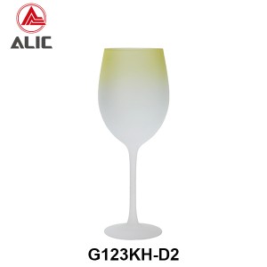 Hand Blown Red Wine Glass Goblet 520ml G123KH-D2 matt finish with mustard color 520ml