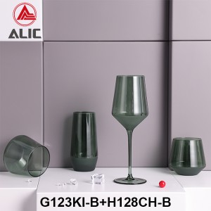 Lead Free High Quantity Hand Painted Pine Green Color White Wine Glass Goblet  G123KI-B3 360ml