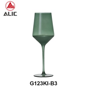 Lead Free High Quantity Hand Painted Pine Green Color White Wine Glass Goblet  G123KI-B3 360ml