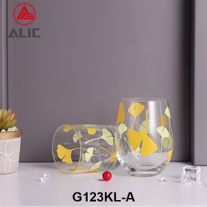 High Quality Stemless Wine Glass with ginkgo leaves decal 480ml G123KL-A1