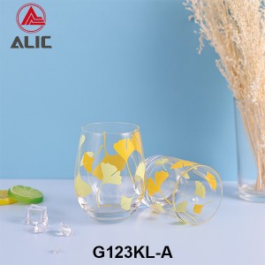 High Quality Stemless Wine Glass with ginkgo leaves decal 480ml G123KL-A1