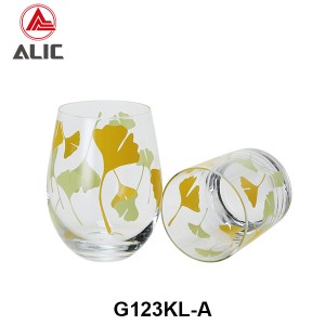 High Quality Stemless Wine Glass with ginkgo leaves decal 480ml G123KL-A1
