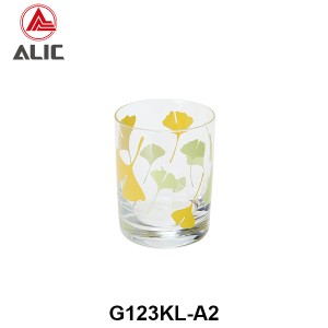 High Quality DOF Glass with ginkgo leaves decal 250ml G123KL-A2