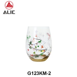 New Christmas style Hand Blown Stemless Wine Glass Goblet 350ml G123KM-2 for gift and party