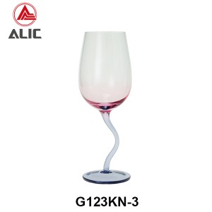 New style Lead Free Hand Blown Distorted Stem White Wine Glass Goblet 390ml G123KN-3
