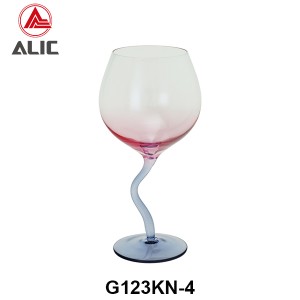 New style Lead Free Hand Blown Distorted Stem Gin Balloon Wine Glass Goblet 520ml G123KN-4