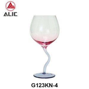 New style Lead Free Hand Blown Distorted Stem Gin Balloon Wine Glass Goblet 520ml G123KN-4