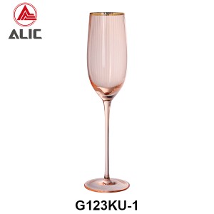 Ribbed Flute Glass in Coral color with gold rim G123KU-1