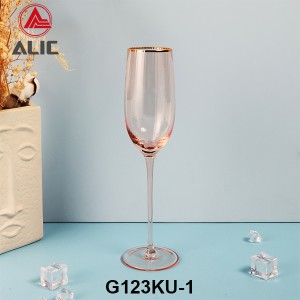 Ribbed Flute Glass in Coral color with gold rim G123KU-1