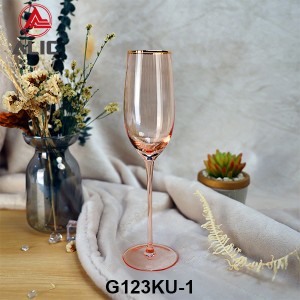 Ribbed Flute Glass in Coral color with gold rim G123KU-1