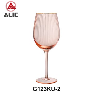 Ribbed Wine Glass in Coral color with gold rim G123KU-2