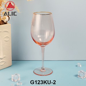 Ribbed Wine Glass in Coral color with gold rim G123KU-2