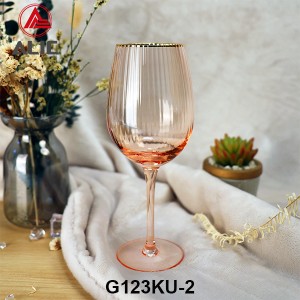 Ribbed Wine Glass in Coral color with gold rim G123KU-2