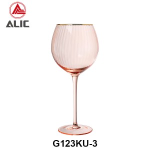 Ribbed Gin Balloon Wine Glass in Coral color with gold rim G123KU-3