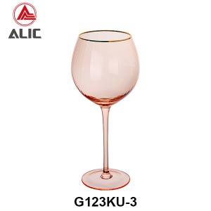 Ribbed Gin Balloon Wine Glass in Coral color with gold rim G123KU-3