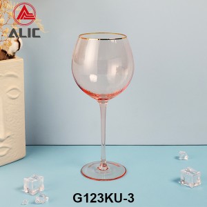 Ribbed Gin Balloon Wine Glass in Coral color with gold rim G123KU-3