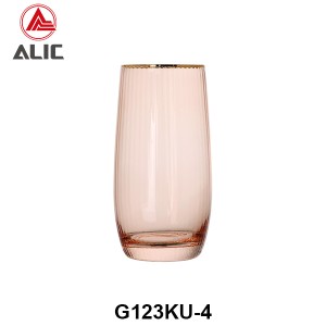 Ribbed Tumbler Glass in Coral color with gold rim G123KU-4