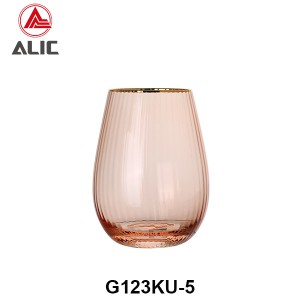 Ribbed Stemless Wine Glass in Coral color with gold rim G123KU-5