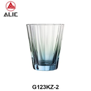 Newest High Quality Ribbed Glass Tumbler in Blue and Green color or Pink and Green color G123KZ-2