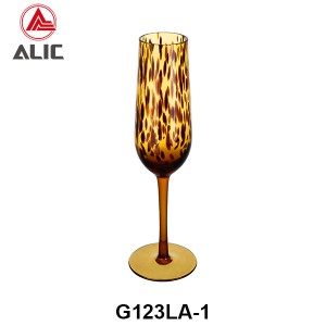 Amber Tortoise Shell Exotic Leopard Spotted Hand Blown Wine Glasses Set – Flute G123LA-1