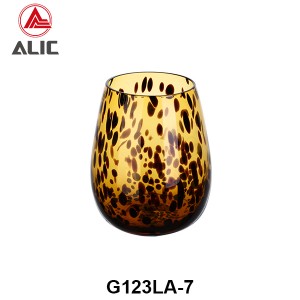 Amber Tortoise Shell Exotic Leopard Spotted Hand Blown Wine Glasses Set – Stemless Wine G123LA-7