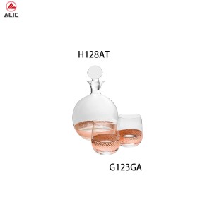 Hotsale Handmade Glass Decanter and Lowball DOF Whisky Glass with rosegold color lattice carving H128AT+G123GA