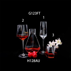 Handmade Glass Set Carafe Champagne Flute Wine Glass Goblet DOF tumbler in polygon shape H128AU G123FT