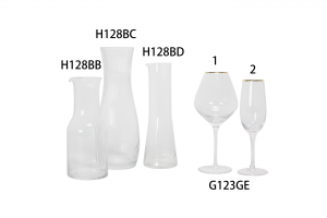 Handmade Glass Collection Pitcher Wine glass & Champagne Flute Goblet in optic style with gold rimG123GE