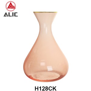 Ribbed Glass Carafe in Coral color with gold rim H128CK
