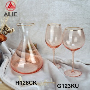Ribbed Gin Balloon Wine Glass in Coral color with gold rim G123KU-3