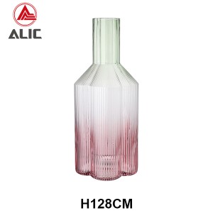 Newest High Quality Floral Shaped Ribbed Glass Carafe in Pink and Green color H128CM