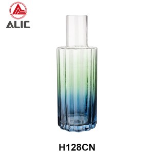 Newest High Quality Ribbed Glass Carafe in Blue and Green color H128CN