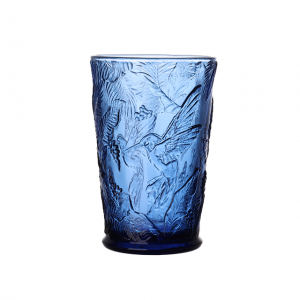 Fashion carved colored glass face tumbler deep blue color heigh blue glasses  Tumbler JR2037-3B