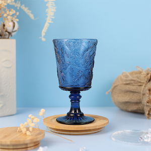 Fashion carved colored glass angle garden pattern goblet deep blue colored glass  JR2037-3B
