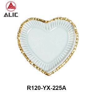 Handmade Heart Shape Hot Bending Glass Platter Glass Dessert/Cake/Snack/Pastry/Fruit Plate in clear color with gold rim for Table Party or Rental R120-YX-225