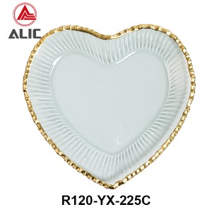 Handmade Heart Shape Hot Bending Glass Platter Glass Dessert/Cake/Snack/Pastry/Fruit Plate in clear color with gold rim for Table Party or Rental R120-YX-225
