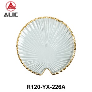 Handmade Sea Shell Shape Hot Bending Glass Platter Glass Dessert/Cake/Snack/Pastry/Fruit Plate in clear color with gold rim for Table Party or Rental R120-YX-226
