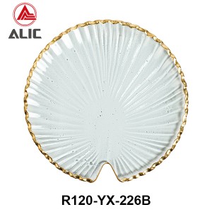 Handmade Sea Shell Shape Hot Bending Glass Platter Glass Dessert/Cake/Snack/Pastry/Fruit Plate in clear color with gold rim for Table Party or Rental R120-YX-226