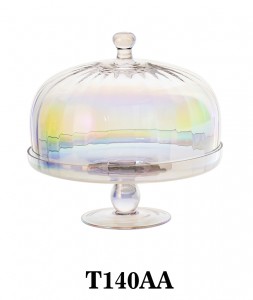 Handmade Luxury Optic Cake Stand with Dome in iridescent color T140AA for table/party/events