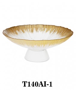 Handmade Luxury Glass Dessert  Bowl Cake Stand with Pedestal in brushed gold color T140AI for table/party/events