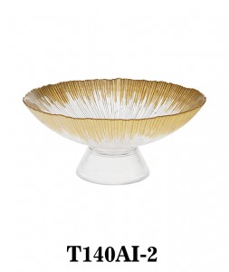 Handmade Luxury Glass Dessert  Bowl Cake Stand with Pedestal in brushed gold color T140AI for table/party/events