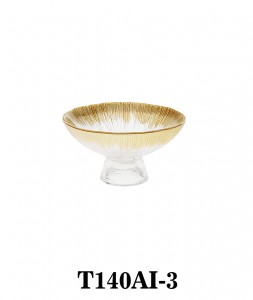 Handmade Luxury Glass Dessert  Bowl Cake Stand with Pedestal in brushed gold color T140AI for table/party/events