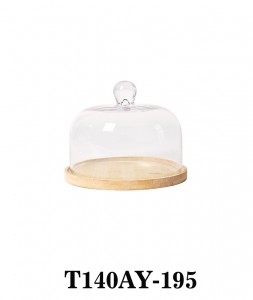 Handmade Clear Traditional Glass Cake Dome with Wood Tray T140AY for table/party/events several sizes available