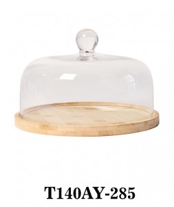 Handmade Clear Traditional Glass Cake Dome with Wood Tray T140AY for table/party/events several sizes available