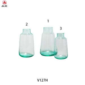 Handmade Vase with bubble pattern in nature mint color glass V127H