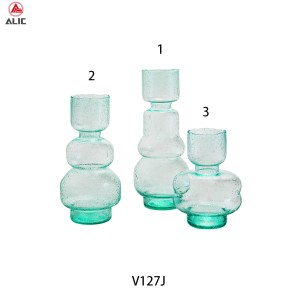 Handmade Unique style Vase with bubble pattern in nature mint color glass V127J